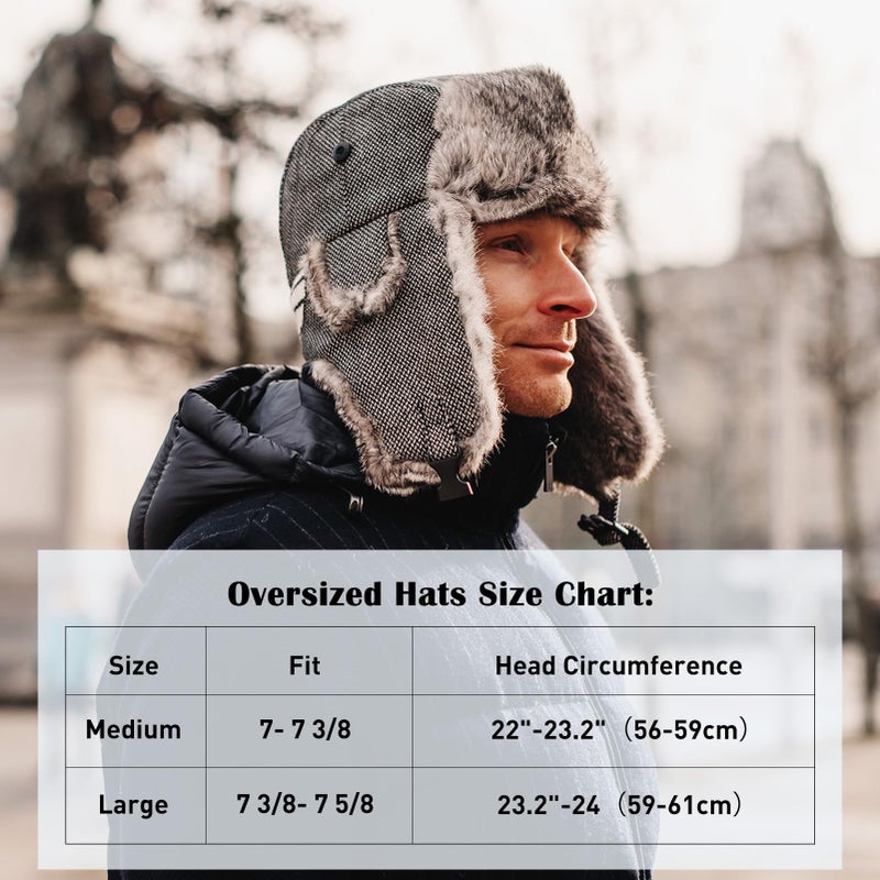 Comhats Winter 100% Real Rabbit Fur Aviator Trapper Hat for Men Ear Flaps Russian Ushanka Cold Weather with Mask Black Large - Image 2